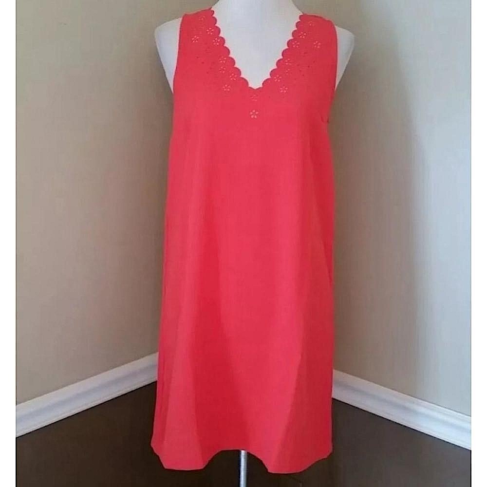 Coral Orange Scalloped V-Neck Floral Eyelet ModCloth Dress by Everly Size Small